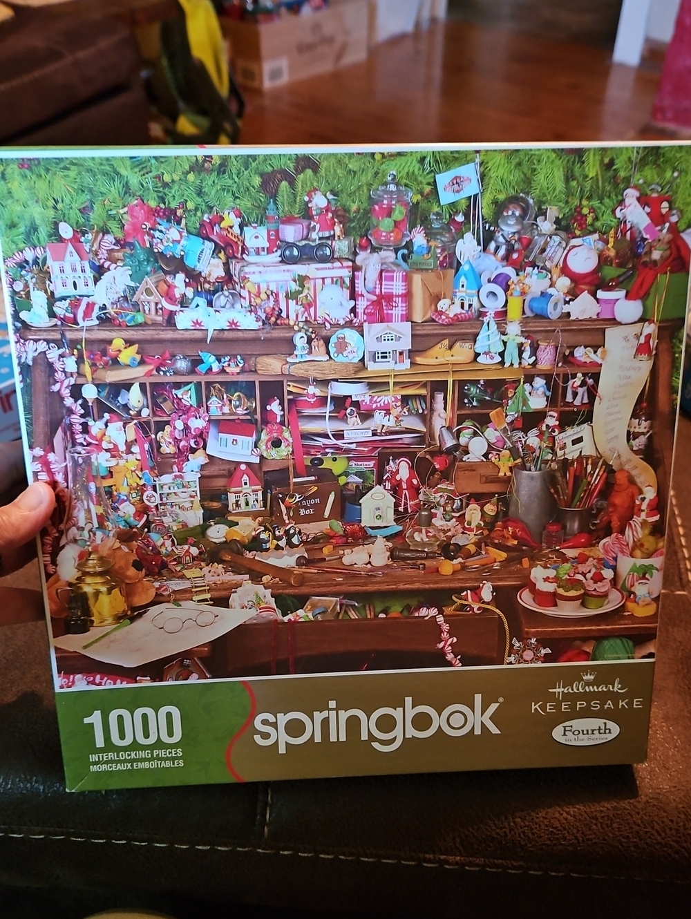 Hallmark Springbrook Keepsake Ornament Box Art in Green and White Santas Desk